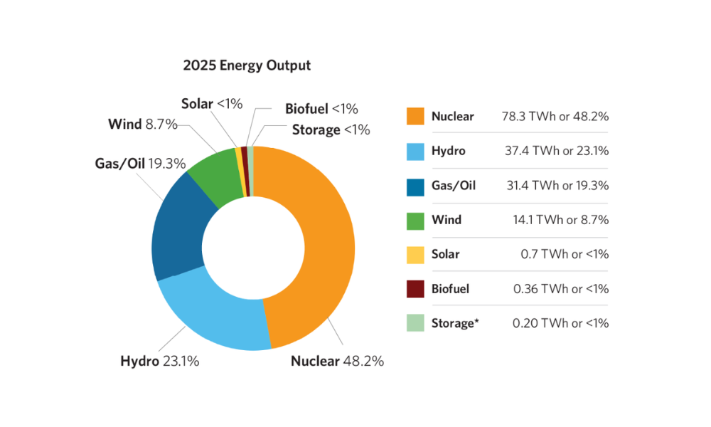 Graph of Ontario's 2025 energy output