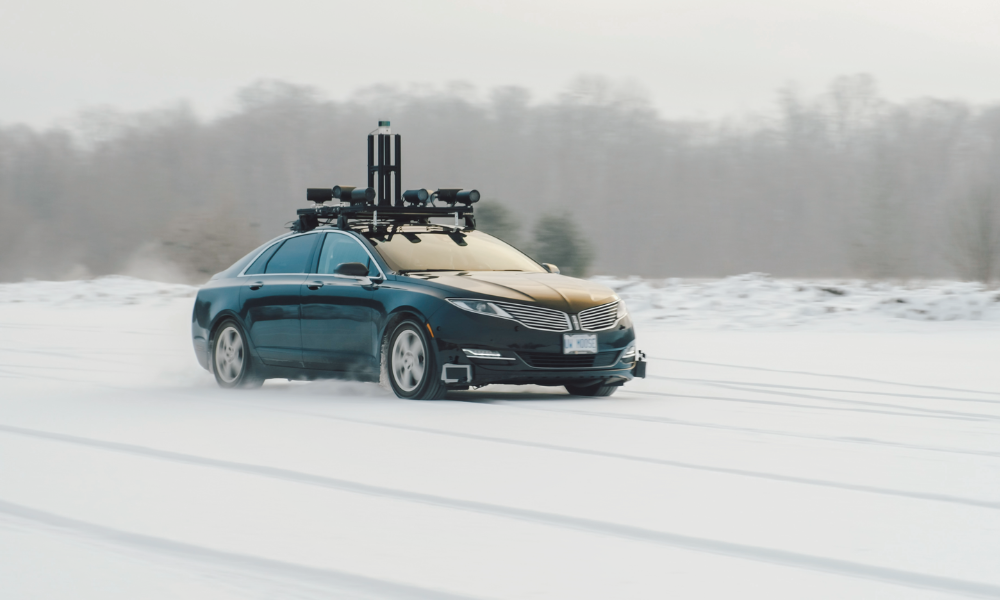 Car driving in the snow