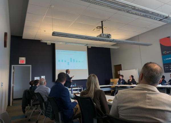 BDC's Chief Economist speaking at an event in Waterloo