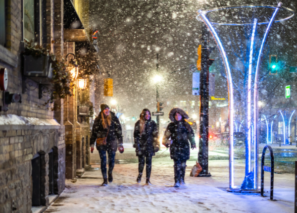People walking in Uptown Waterloo in winter