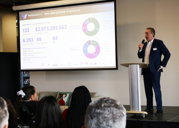 Tony LaMantia delivering a presentation at Waterloo EDC's Public Information Meeting