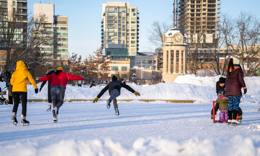 Skaters at Victoria Park in the winter