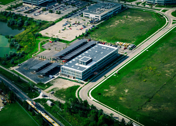 Aerial shot of evolv1 building in Waterloo