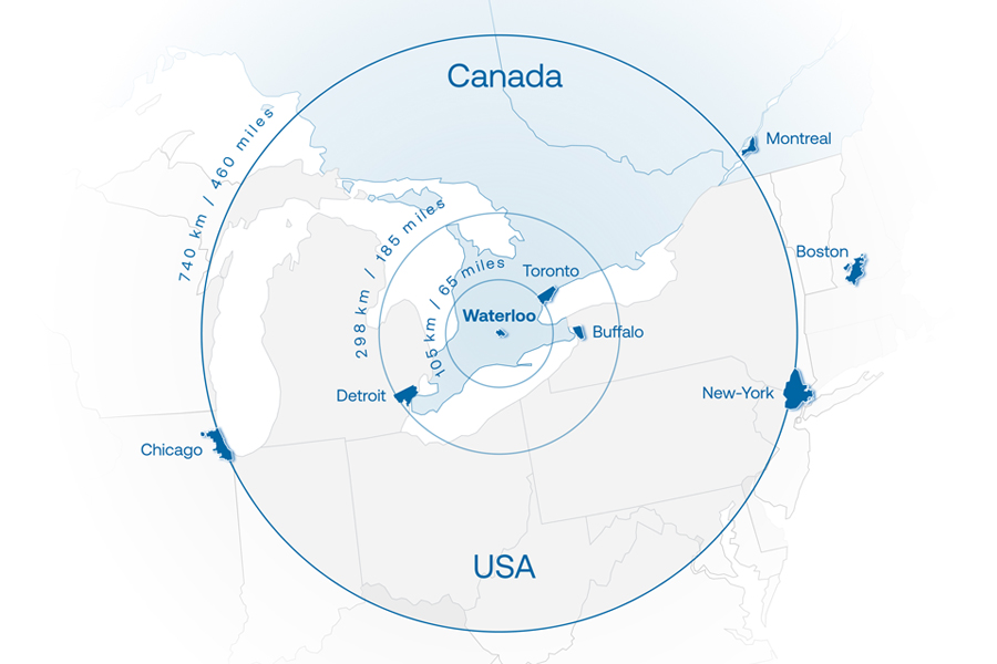 Location of Waterloo, Canada on Map